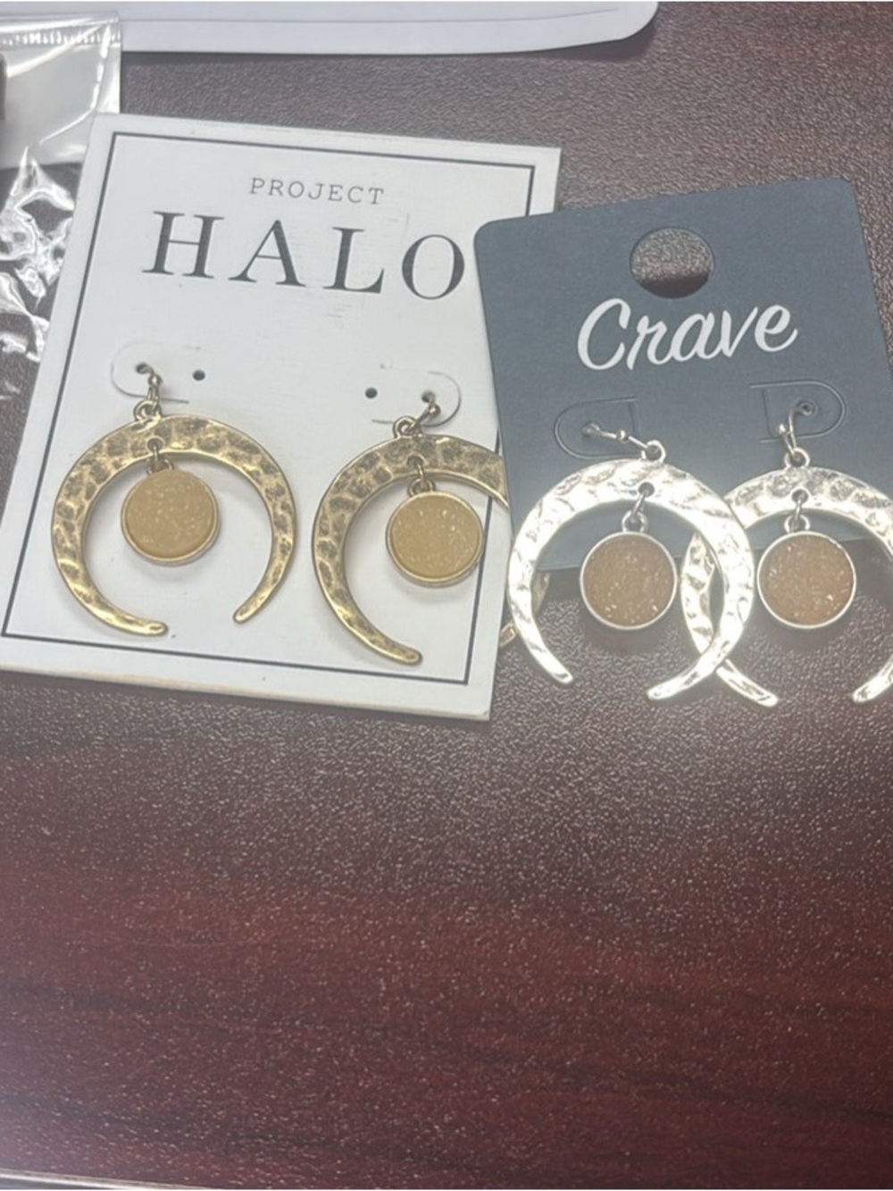 Project Halo & Crave Gold Crescent Disc Drop Earrings